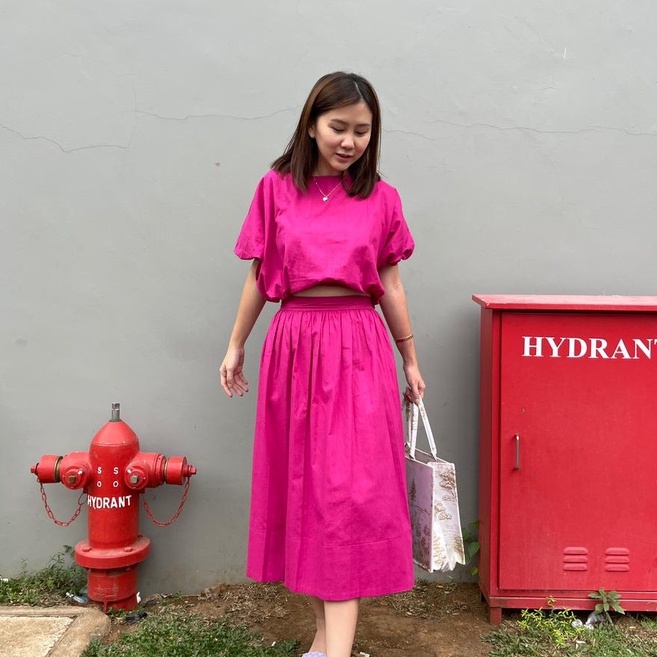 Lolliestory Pari Cotton Midi Set-Fuschia