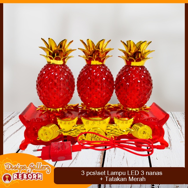 Lampu Sembahyang Altar Merah LED Nanas + Tatakan (18x14 cm)