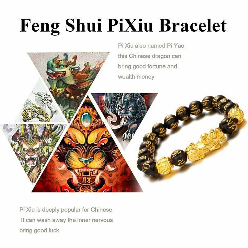 Gelang Manik-Manik Batu Obsidian piyao Feng Shui Untuk Pria Dan Wanita