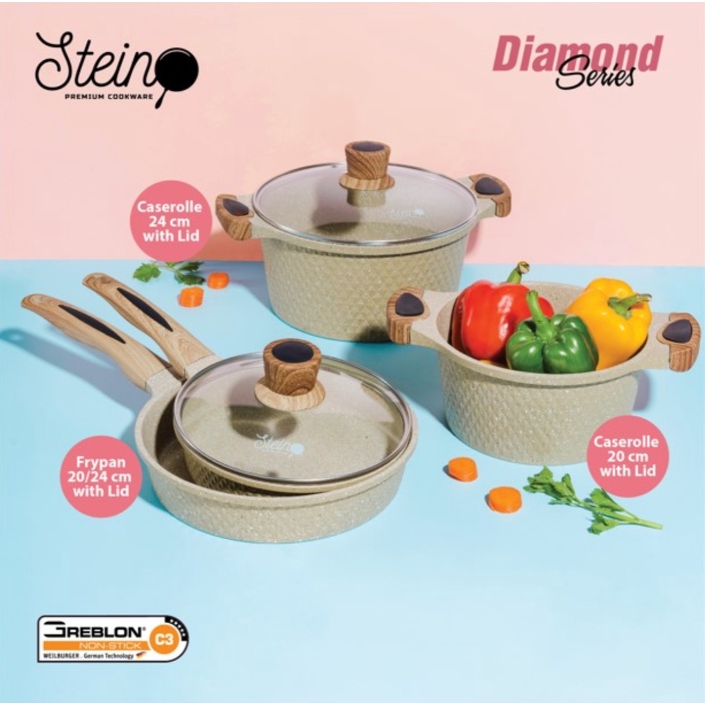 Panci Steincookware Paket Diamond Set Stein Diamond Series Granite Pan Caserole Frypan Lid Stein Cookware Fry Pan