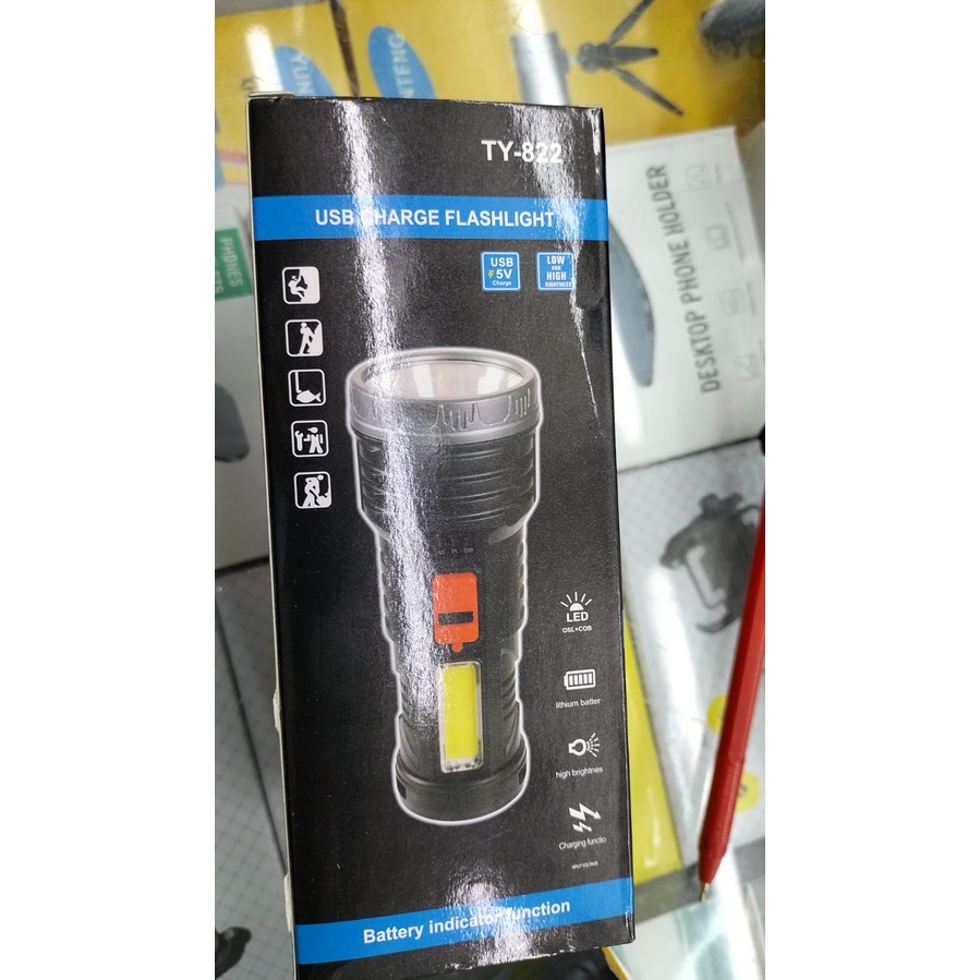 Senter USB Charge Flashlight TY-822 / TY-823(L-830) Power LED Sorot Berkualitas