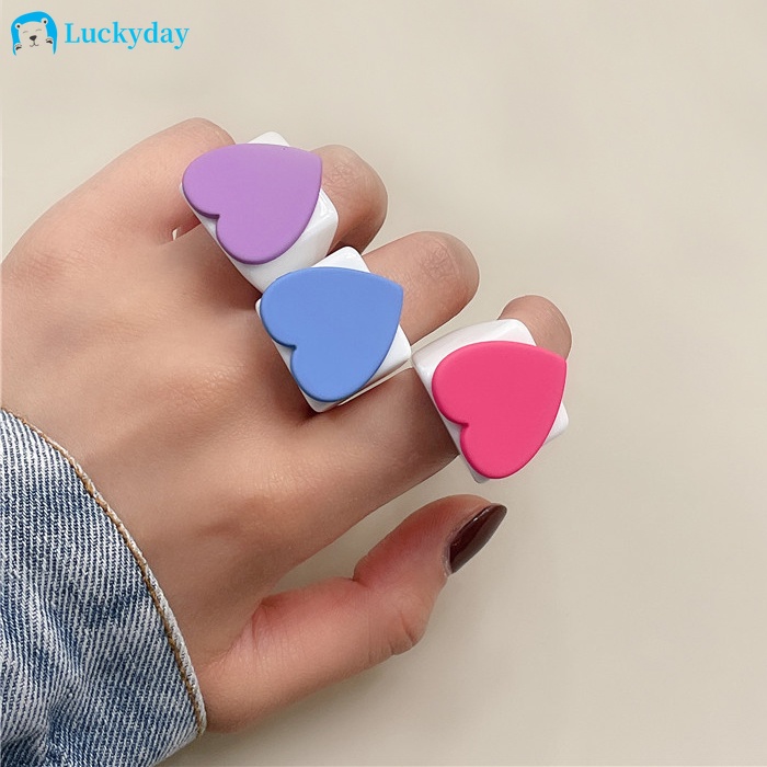 YEEZII Korean Heart Finger Ring Fashion Colorful Resin Rings for Women Accessories Jewelry Gift