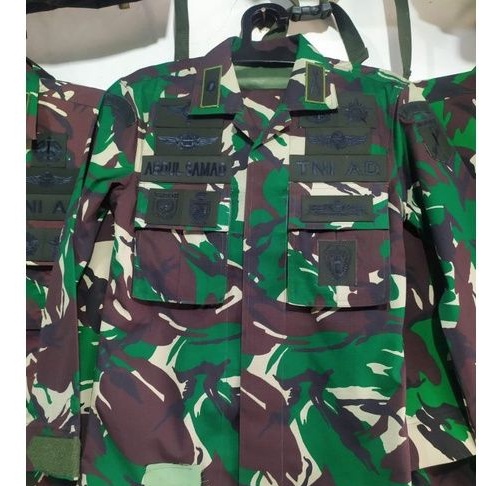 BAJU TNI pdl sritex wool+atribut papan nama kancing/resleting+ perekat