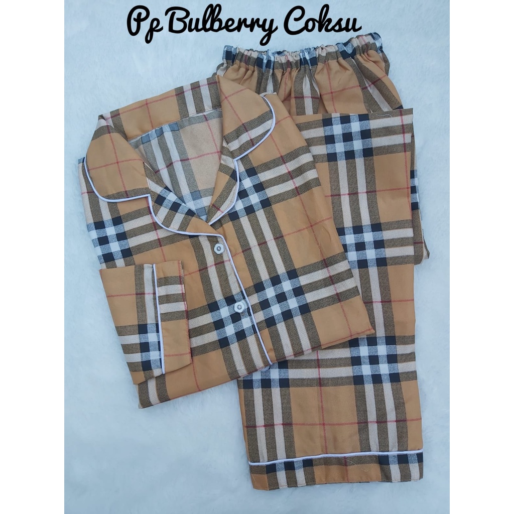 JNV Piyama PP Wanita Motif Kotak 2 - Baju Tidur Lengan Panjang - Bahan Katun Premium-Bulberry Coksu