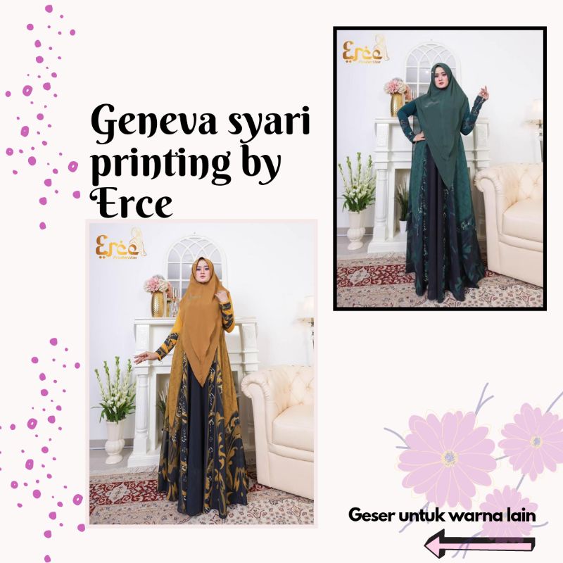 Gamis wanita terbaru/ Gamis set terbaru/ Geneva syari printing by Erce (SIAP KIRIM)