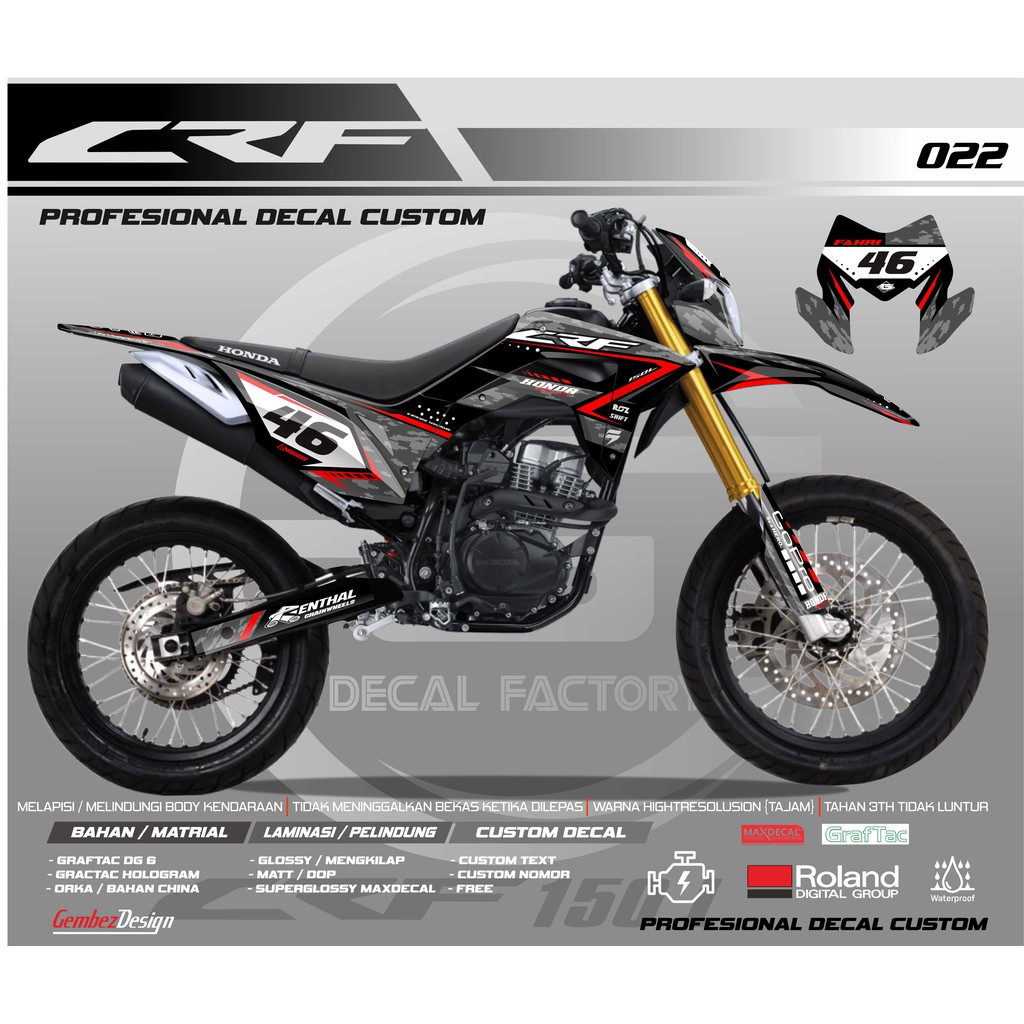 STICKER DECAL CRF 150L FULLBODY SUPERMOTO MOTIF ABU ABU MERAH