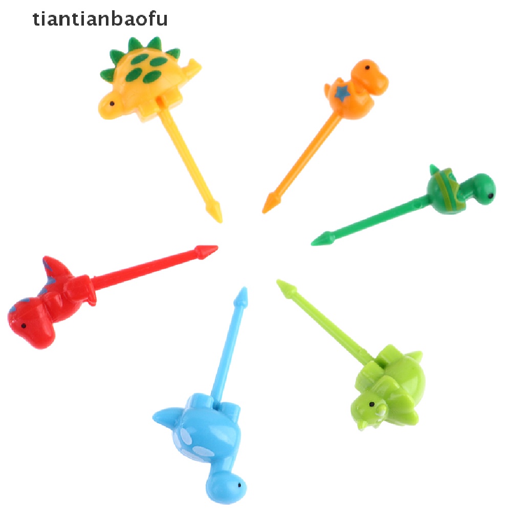 6 Pcs / set Garpu Buah Mini Desain Kartun Hewan Dinosaurus Untuk Anak