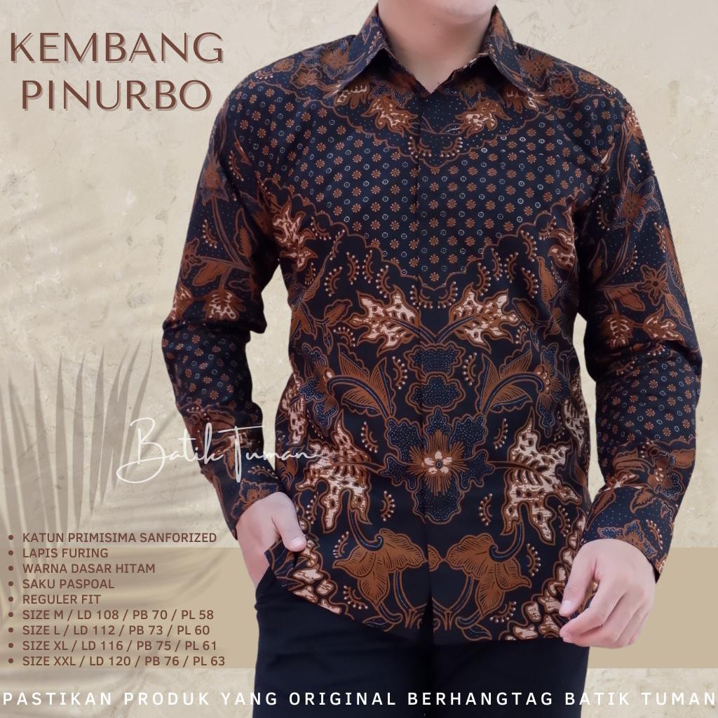 KEMBANG PINURBO Atasan Kemeja Batik Pria Lapis Furing PREMIUM Lengan Panjang Batik Solo