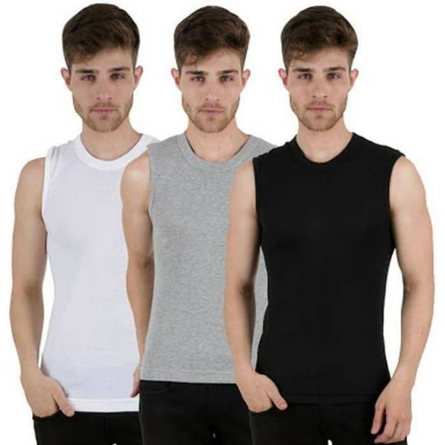 Kaos oblong tanpa lengan agree/tanktop putih_hitam_abu