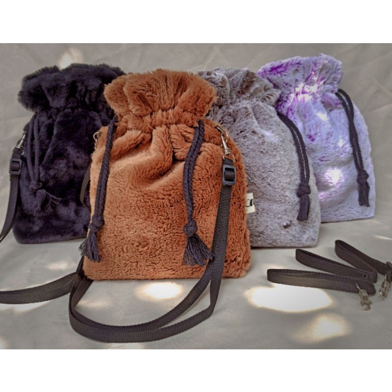 Tas Serut Bulu (rabbit fur) Mini , Slingbag Serut Bulu