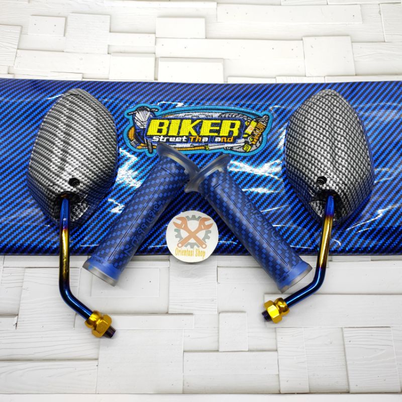 Spion Carbon honda model Beat Two tone+kulit jok biker+handgrip carbon universal Honda