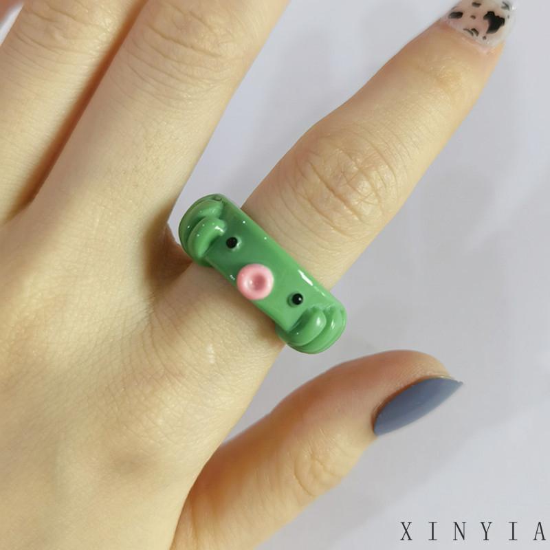 【Bayar di tempat】Cincin Bentuk Gurita Bahan Resin Warna Permen Untuk Wanita Cincin Clay Cincin Resin