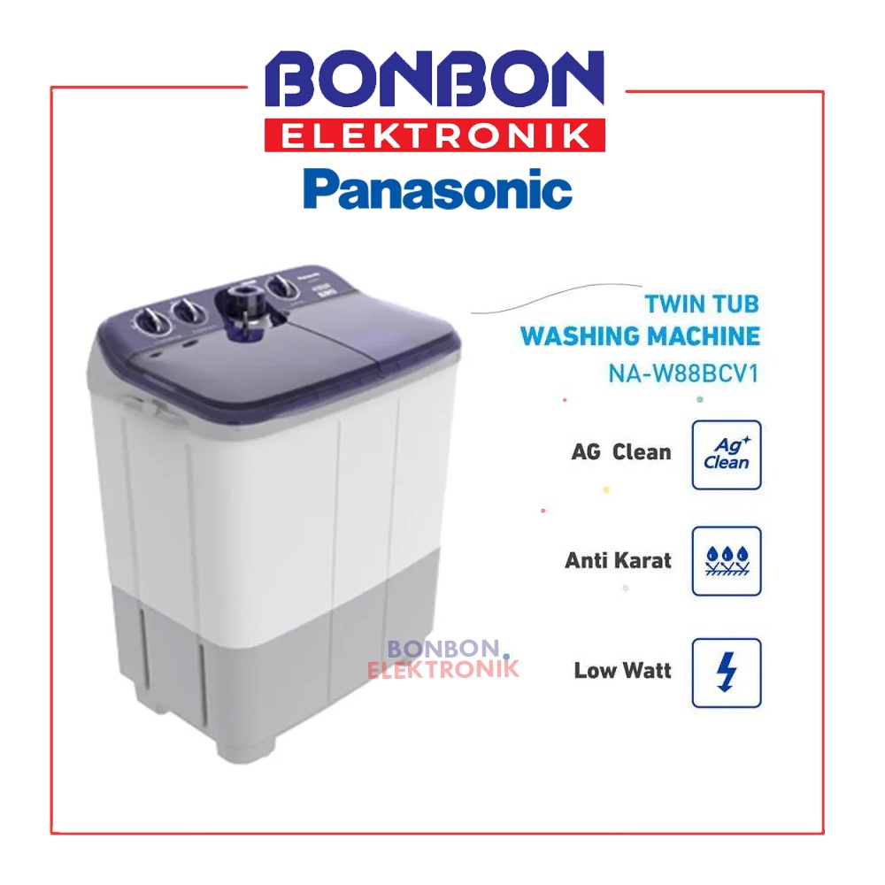 Panasonic Mesin Cuci 2 Tabung 8.5KG NA-W88BCV1/NAW 88 BCV1/NAW88BCV1