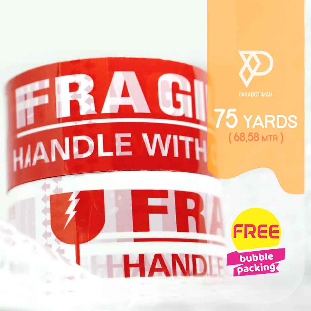 

Lakban FRAGILE MERAH atau PUTIH 48mm 75 yards murni (68,58 mtr) murah ekonomis berkualitas ready stock Bandung