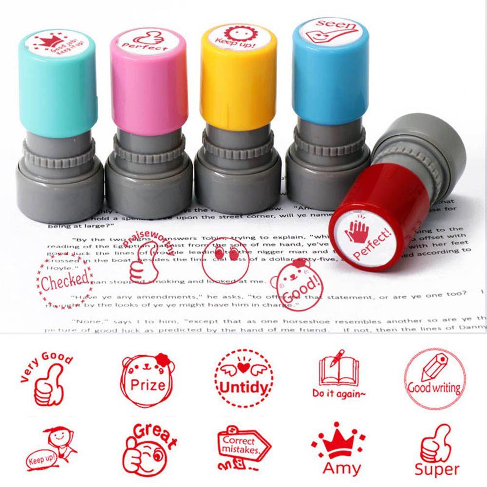 WONDERFUL Student Commentary Stamp DIY Teaching stamp Reward Seal Self-ink English Photosensitive Chapter Office &amp; School Supplies Scrapbooking Stamper Cartoon Stamps Encouragement