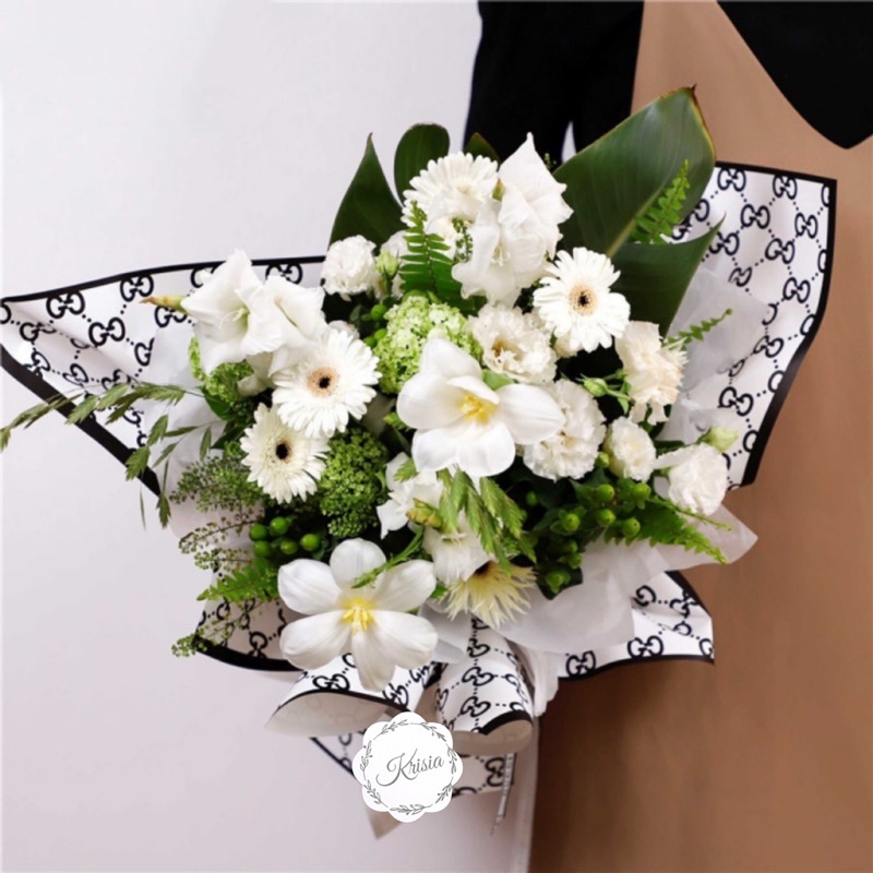 FLOWER WRAPPING BI COLOR “ LV Motif / Gucci Motif” (ECER) TRANSPARENT CELLOPHANE KERTAS BUNGA HAND BOUQUET WATERPROOF