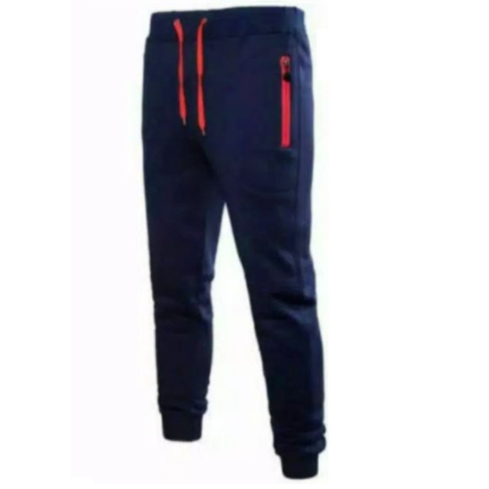 Atjin-Celana Joger Training Olahraga Trackpants Pria Bahan Baby Terry Lembut Model Risleting Warna