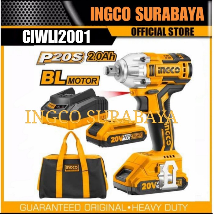 INGCO CIWLI2001 CORDLESS BOR BATERAI PEMBUKA BAUT RODA IMPACT WRENCH