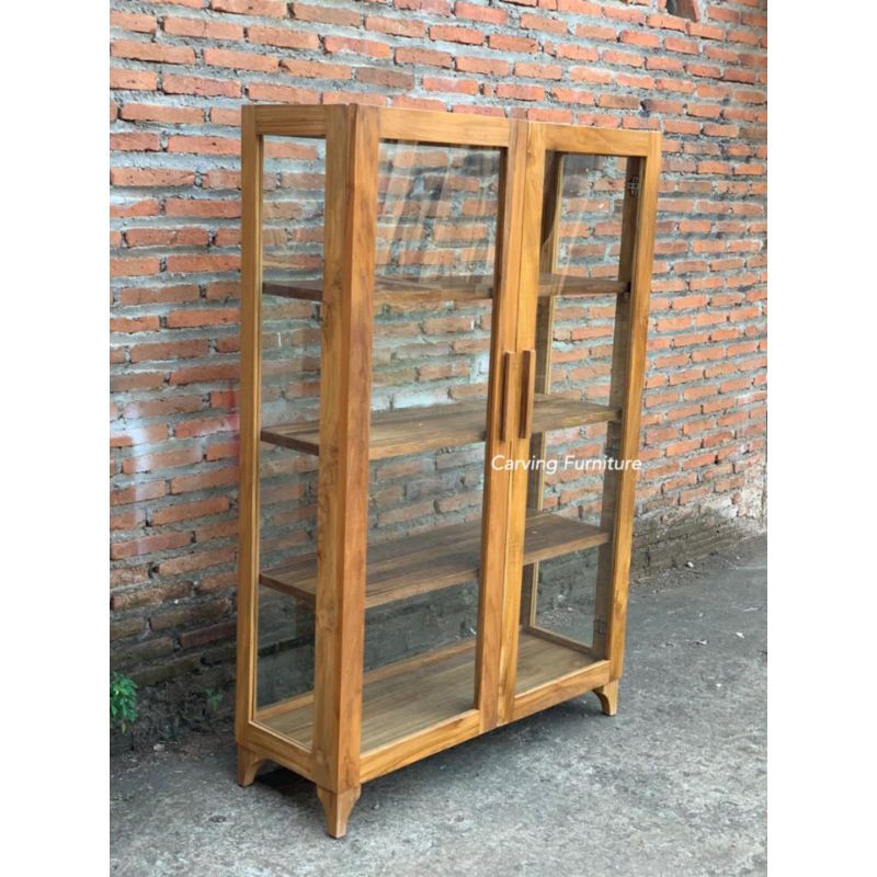 rak buku kaca lemari buku jati lemari pajangan