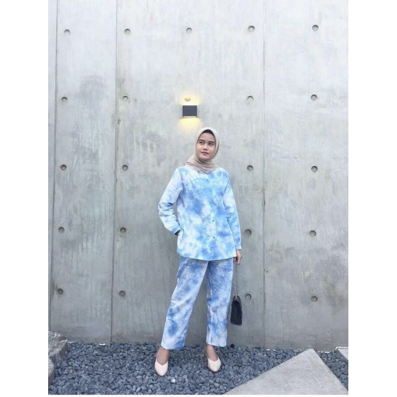 Pajamas one Set tie dye kemeja setelan tiedye panjang daily out