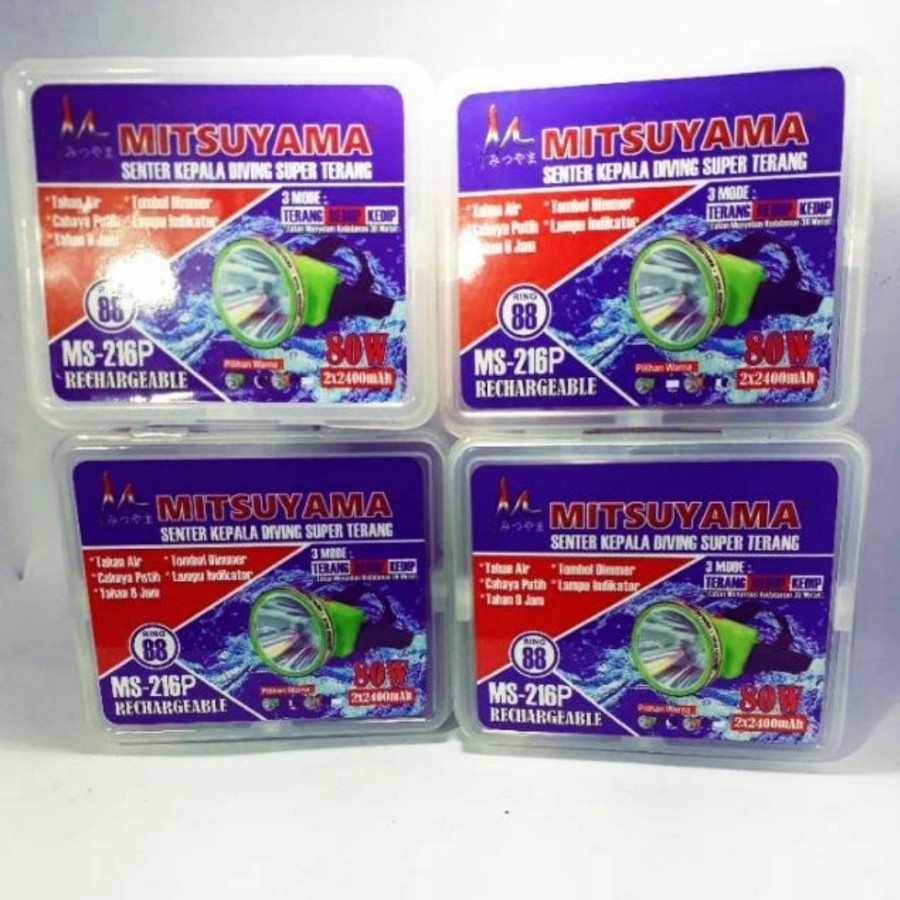 senter kepala mitsuyama ms216p waterproof 80watt super terang selam