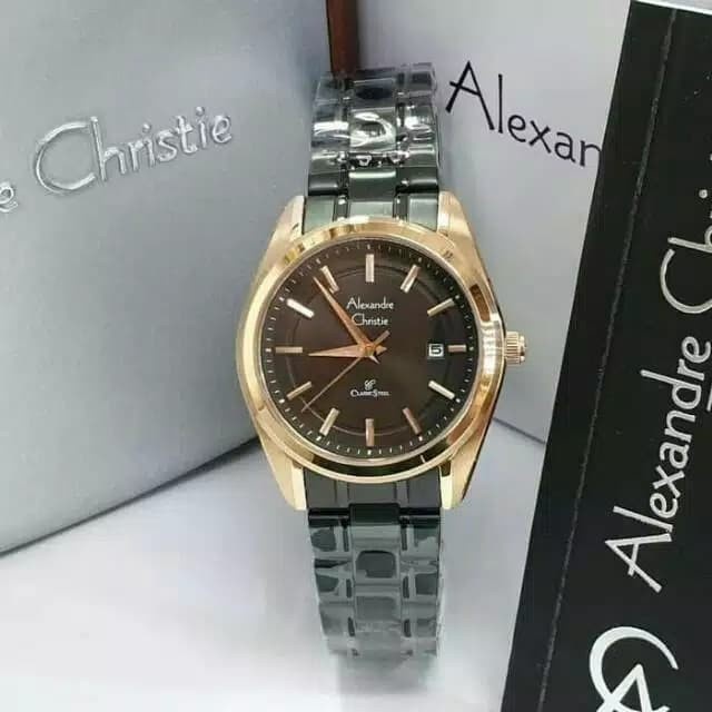 Jam tangan wanita Alexandre Christie AC 8618 AC8618 black rosegold Original