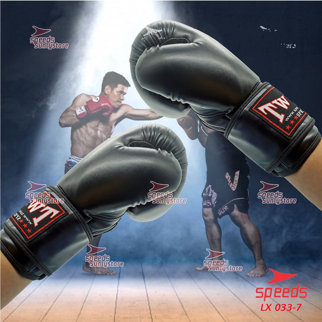 Boxing Gloves Sarung Tinju MMA Muay Thai Glove Boxing Sports Punch Training Import SPEEDS - black