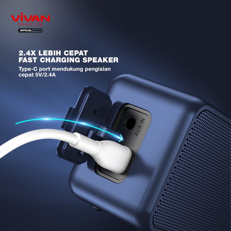 Speaker Bluetooth VIVAN VS20 Wireless Audio Portable Mega Bass Waterproof IPX7 Hi-Fi AUX TWS Bluetooth 5.0 Original Surround Sound 360° - Garansi Resmi 1 Tahun-8