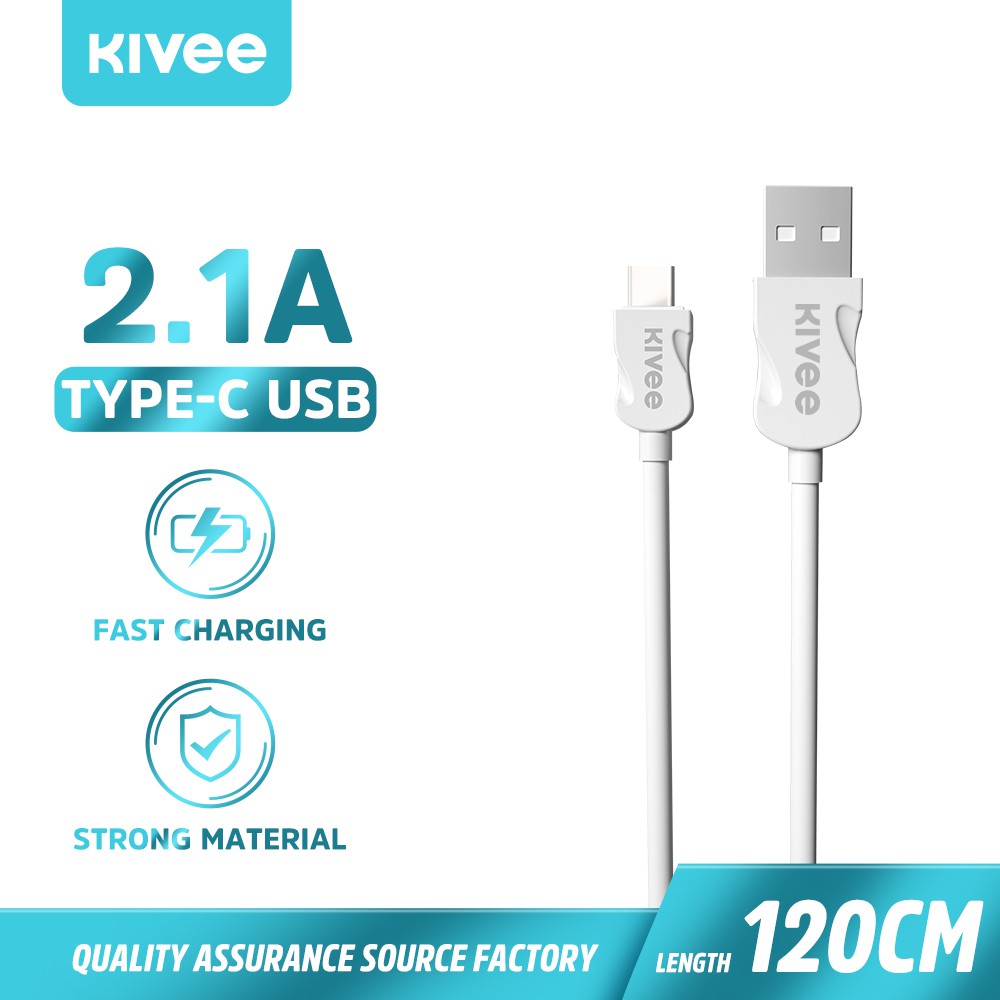 Kivee Kabel Data Android Type-C USB Fast Charging Samsung Xiaomi Oppo Vivo White 2.1A