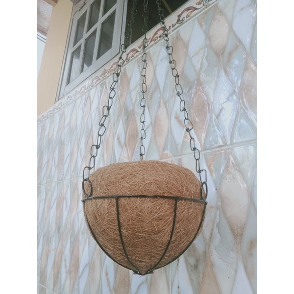 POT GANTUNG BESI RANTAI HITAM pot sabut kelapa  bunga anggrek bulan 3 sisi disertai pengait murah