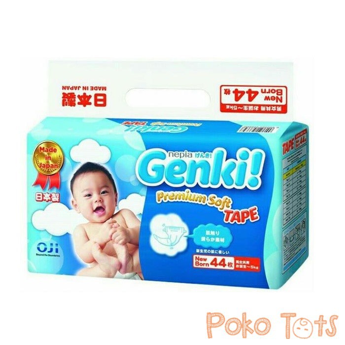 Nepia Genki NB44 Premium Soft Diapers Tape Size Newborn Isi 44