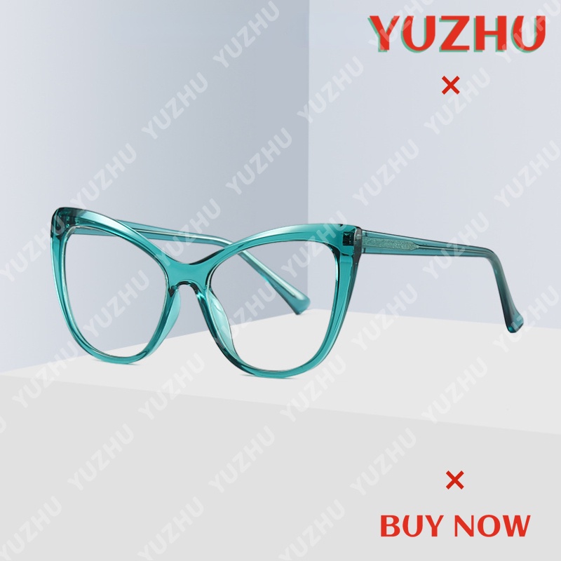 (YUZHU) Tr90 Kacamata Cat Eye Oversized Anti Blue Light Warna Gradasi