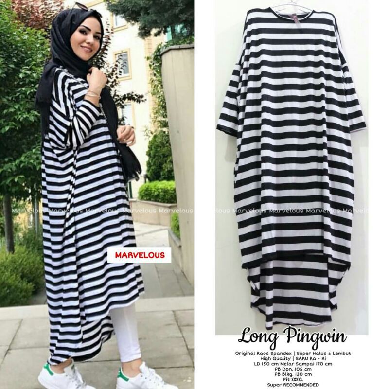 Long Tunik Penguin Motif Garis Salur