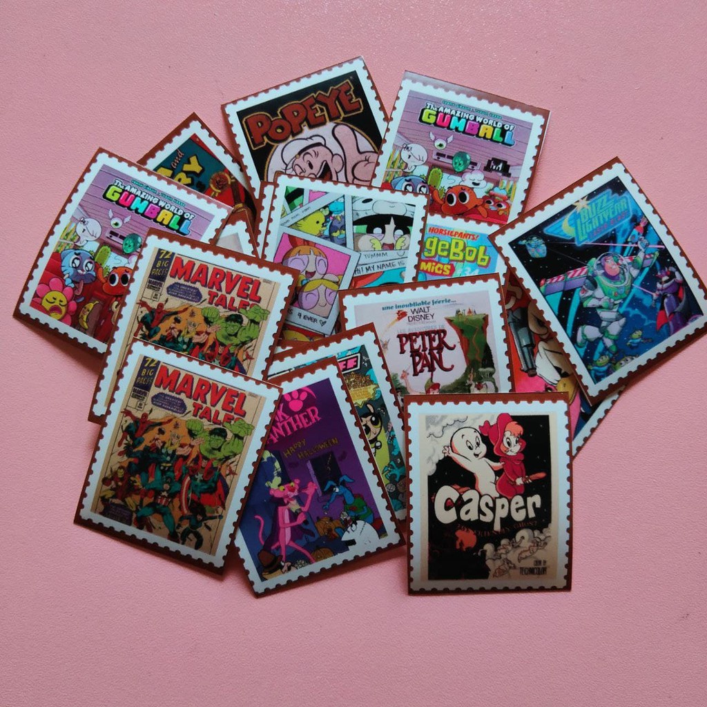sticker scrapbook perangko aesthetic - stiker jurnal set motif film kartun