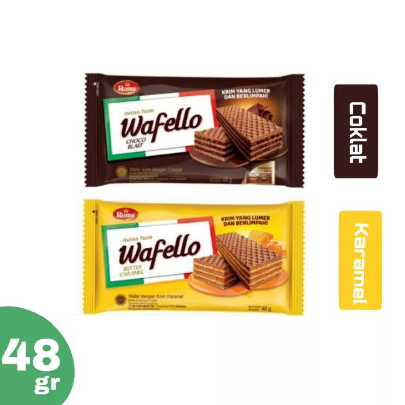 

ROMA Wafello Rasa Cokelat / Caramel 48 gram....