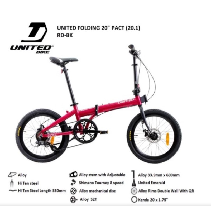 Kargo Sepeda Lipat UNITED PACT 20 Inch 8 Speed Shimano Frame Alloy Garansi SNI-3