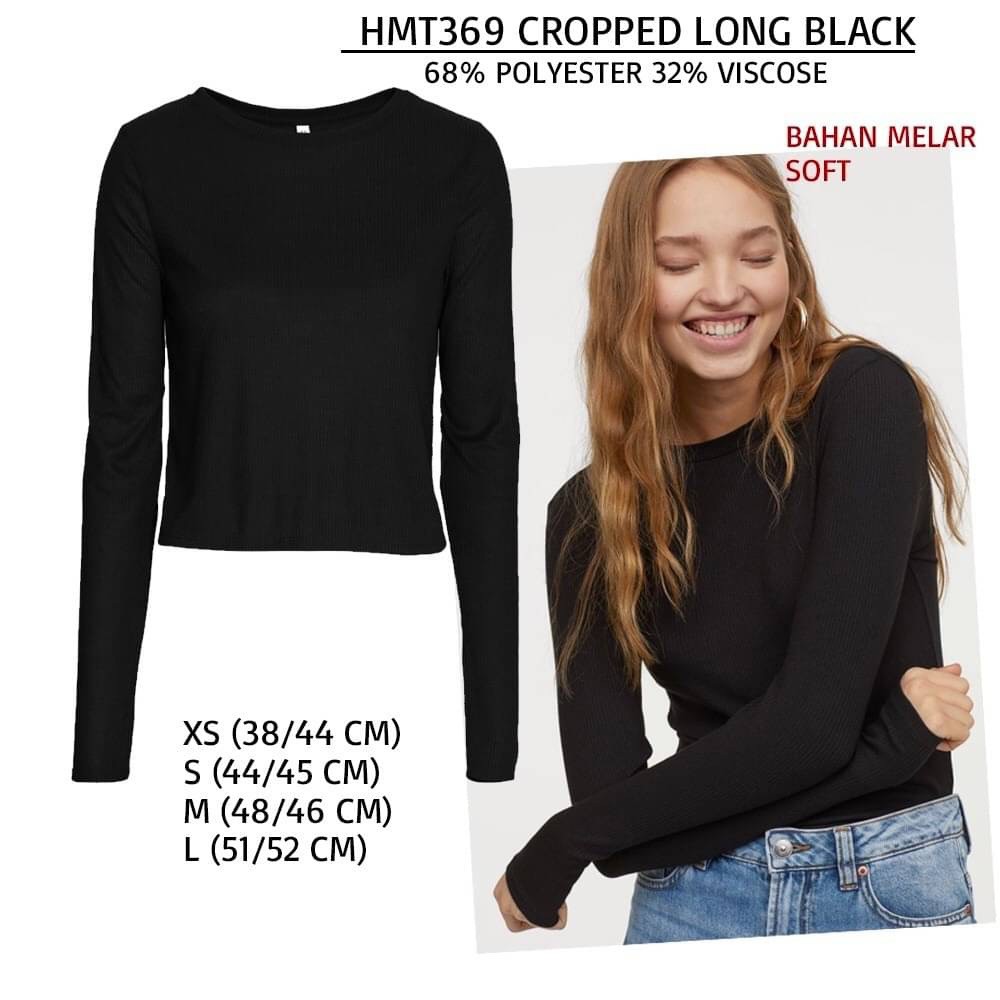 Kaos Crop Top Lengan Panjang Wanita H&M 369 Cropped Long Black