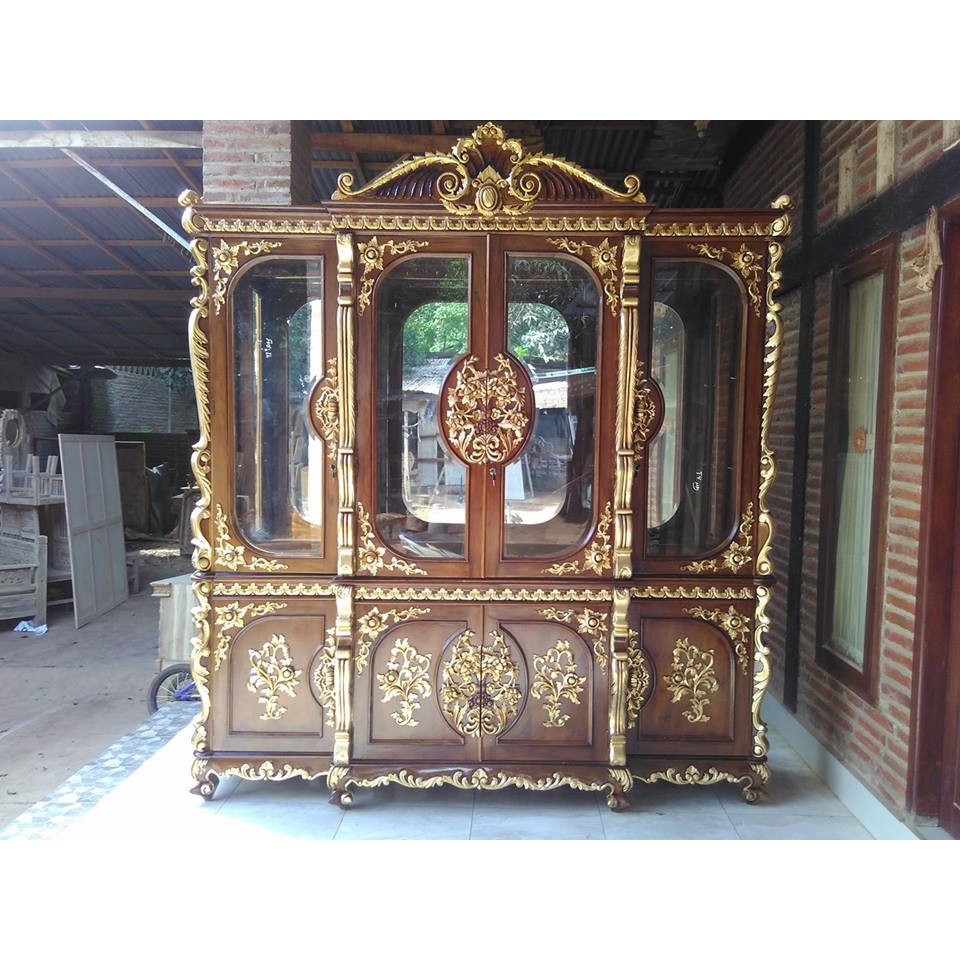 lemari hias ukiran jati, lemari pajangan jati mebel jepara, furniture