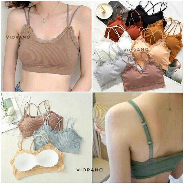 Bralette Bra Wanita Rajut T1933 Tali Bisa Diatur Import Busa Bisa Dilepas Tanpa Kait Belakang