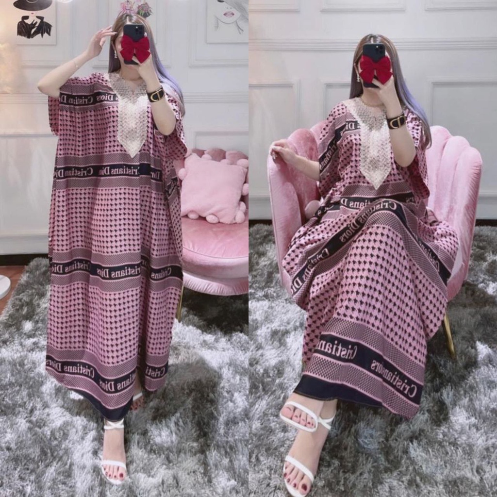 CEDE Kaftan Wanita Arabian Renda Rayon Viscose Premium Maxy Dress Lengan Pendek Fashion Wanita Kekinian LD 130 cm