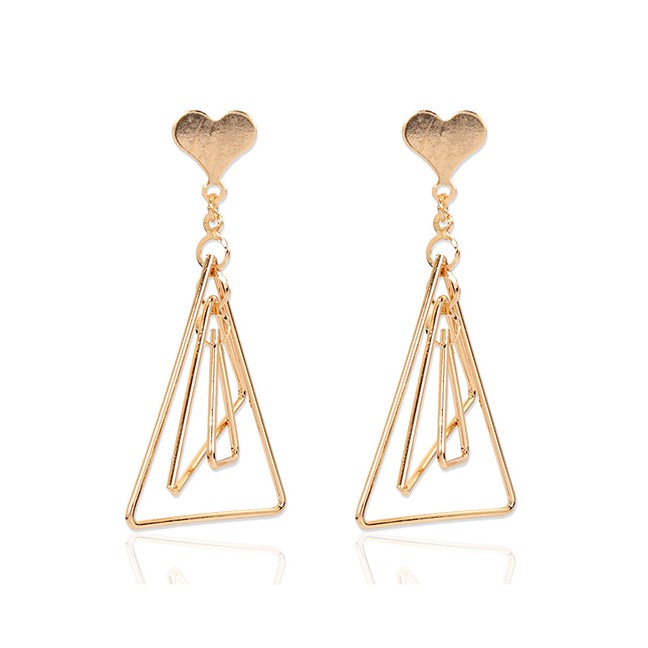 LRC Anting Tusuk Fashion Golden Alloy Love Geometric Hollow K60427