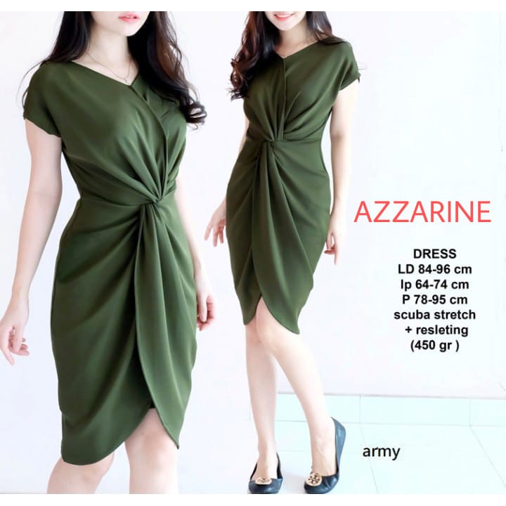 TERBARU DRESS AZZARINE SCUBA / DRESS MIDI KNOT / DRESS WANITA