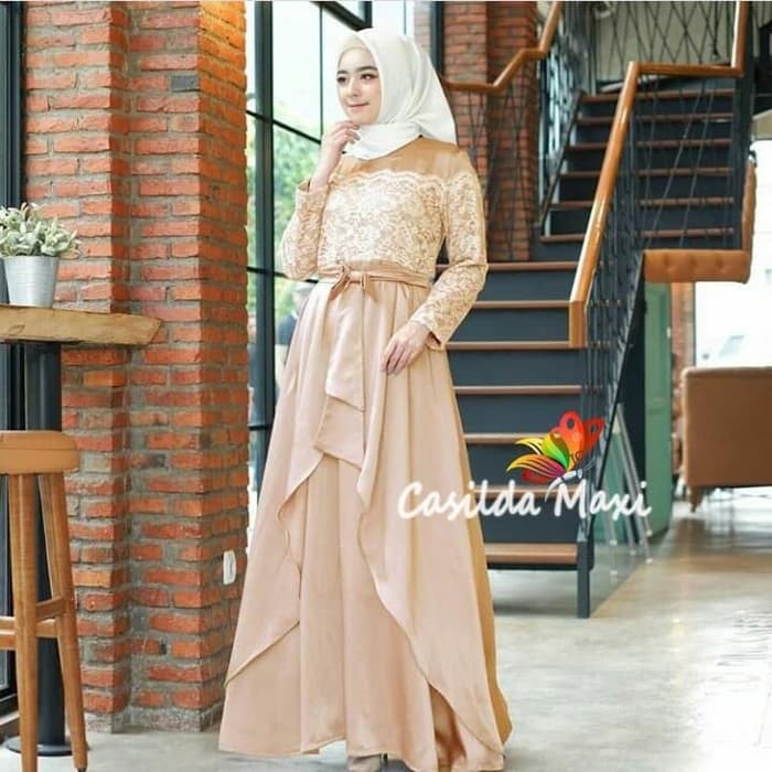 GAMIS PESTA  TERBARU MAXI CASILDA GOLD  BAJU  GAMIS WANITA 