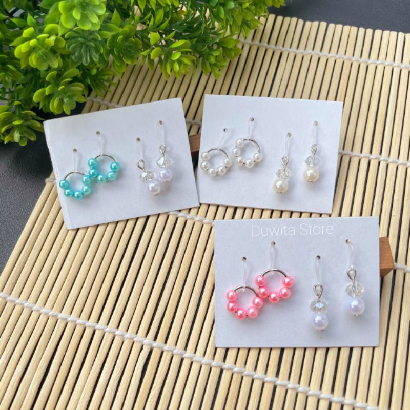 HANDMADE ANTING ANAK/DEWASA ANTING KAIT PLASTIK MOTIF MUTIARA(2PASANG)