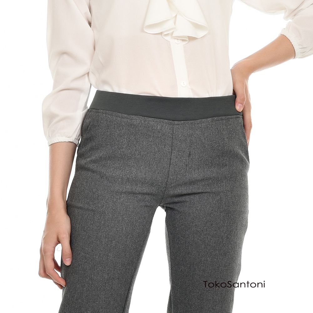Tokosantoni Celana Bahan Kantor Wanita Formal Elegan Pinggang Karet Nyaman Stretch S M L XL
