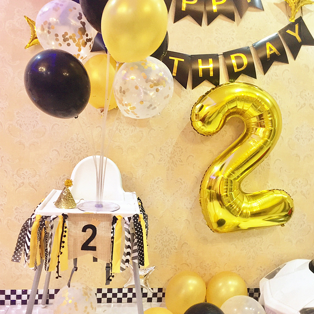 Balon Foil Helium Bentuk Angka Warna Emas Ukuran 32 Inch Untuk Dekorasi Pesta Ulang Tahun