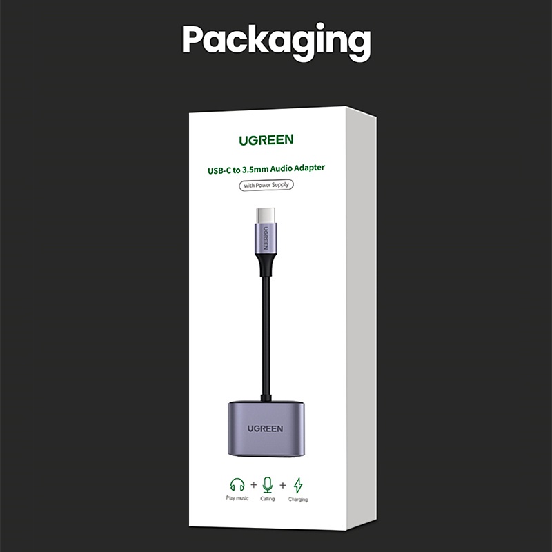 Ugreen 2 in 1 Adapter Konverter USB-C Ke Jack Audio 3.5mm DAC Chip PD QC Charging