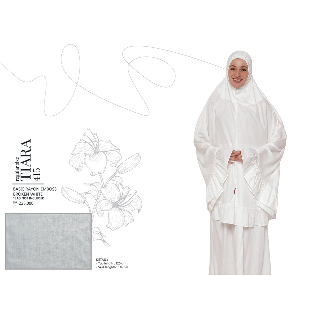 Mukena Rukuh Telekung Basic Rayon Emboss Regular Size Tatuis Tiara 415 Broken White