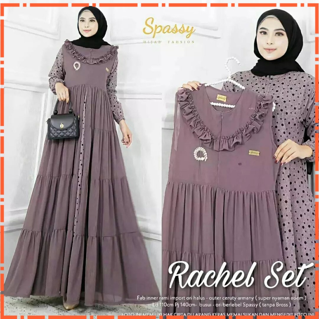Rizkuna Gamis Terbaru Rachel Set 2in1 Gamis + Outher Bahan Rami IMPORT mix Ceruty Premium ADRHB21