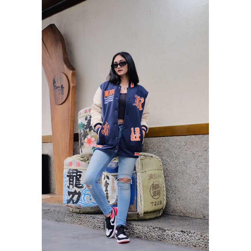 Original Varsity Jacket SKULEND Jacket Baseball Pria Wanita Kekinian FULL bordir Skulend Pria Wanita